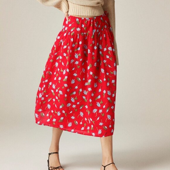 J. Crew Red Floral Side-Tie Skirt/NWT/M - Picture 4 of 14
